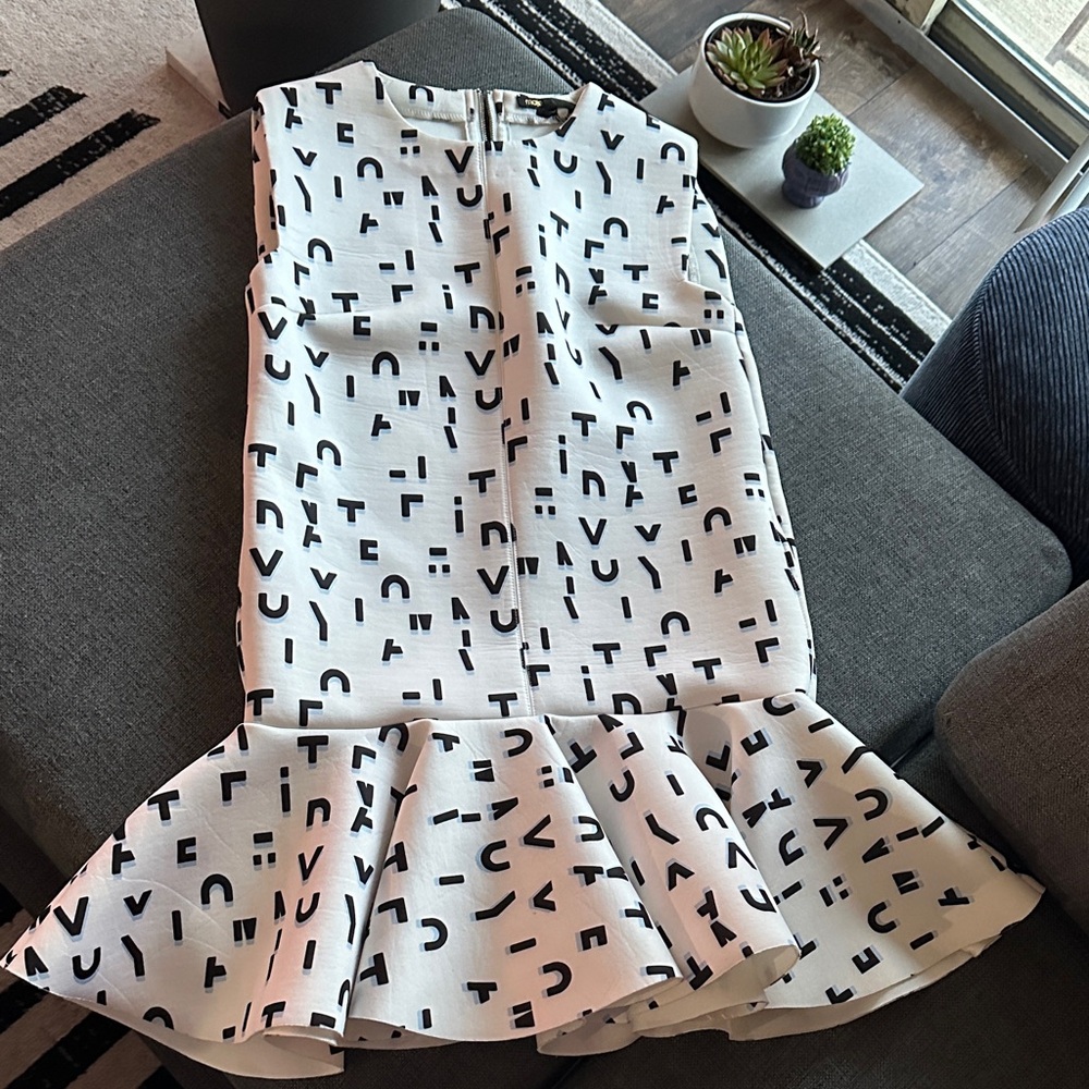 Maje White Rosy Pendlum Ruffle Dress with Navy Letter Print